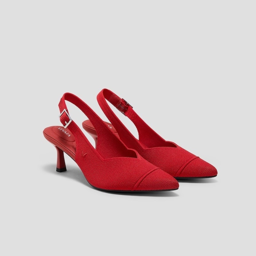 VIVAIA Red Elegant Pointed Toe Slingback Heels Knit Comfort Pumps EU/37 US/6.5 - Picture 2 of 11